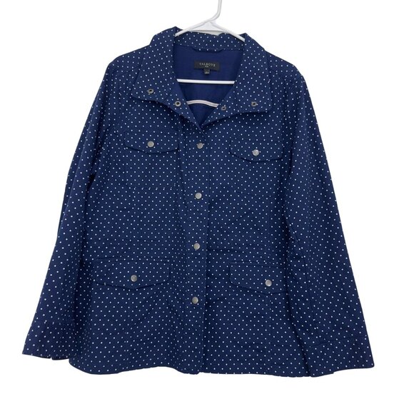 Talbots Plus Size Navy Polka Dot Versatile Jacket Women Size X Blue Cotton Blend - Picture 1 of 12